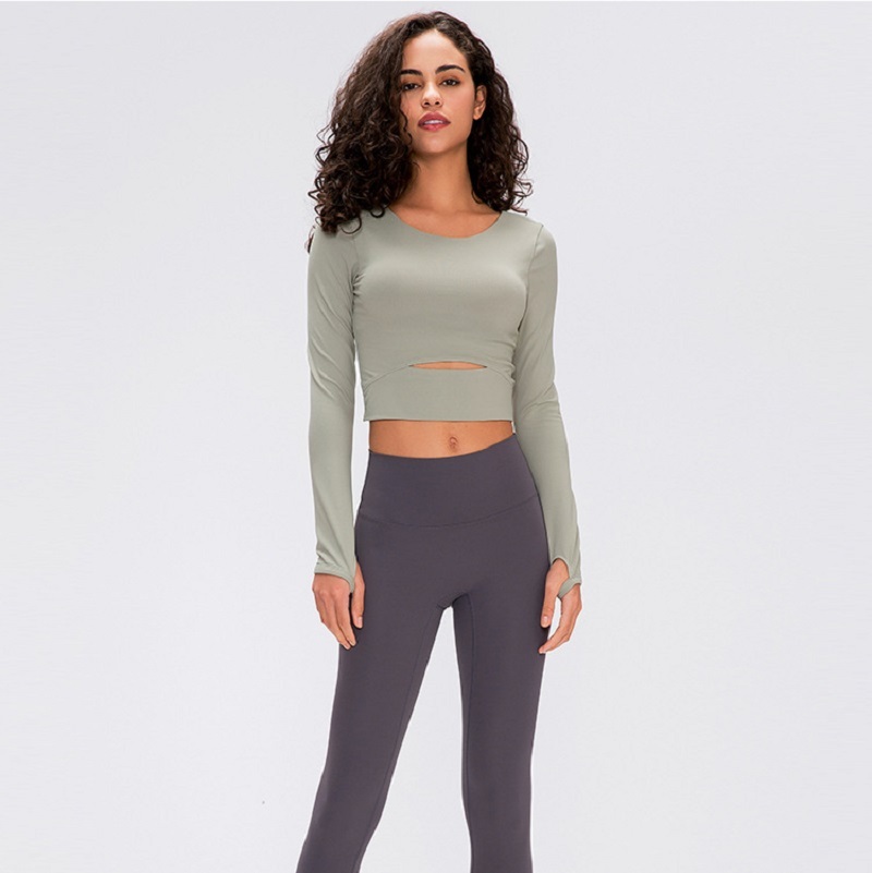 Long yoga Sleeve Workout Tops for Women Workout Crop Tops