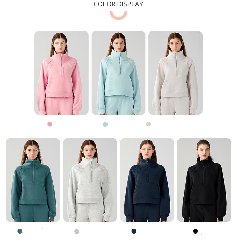 Women's zippered sports shirt collar hoodie