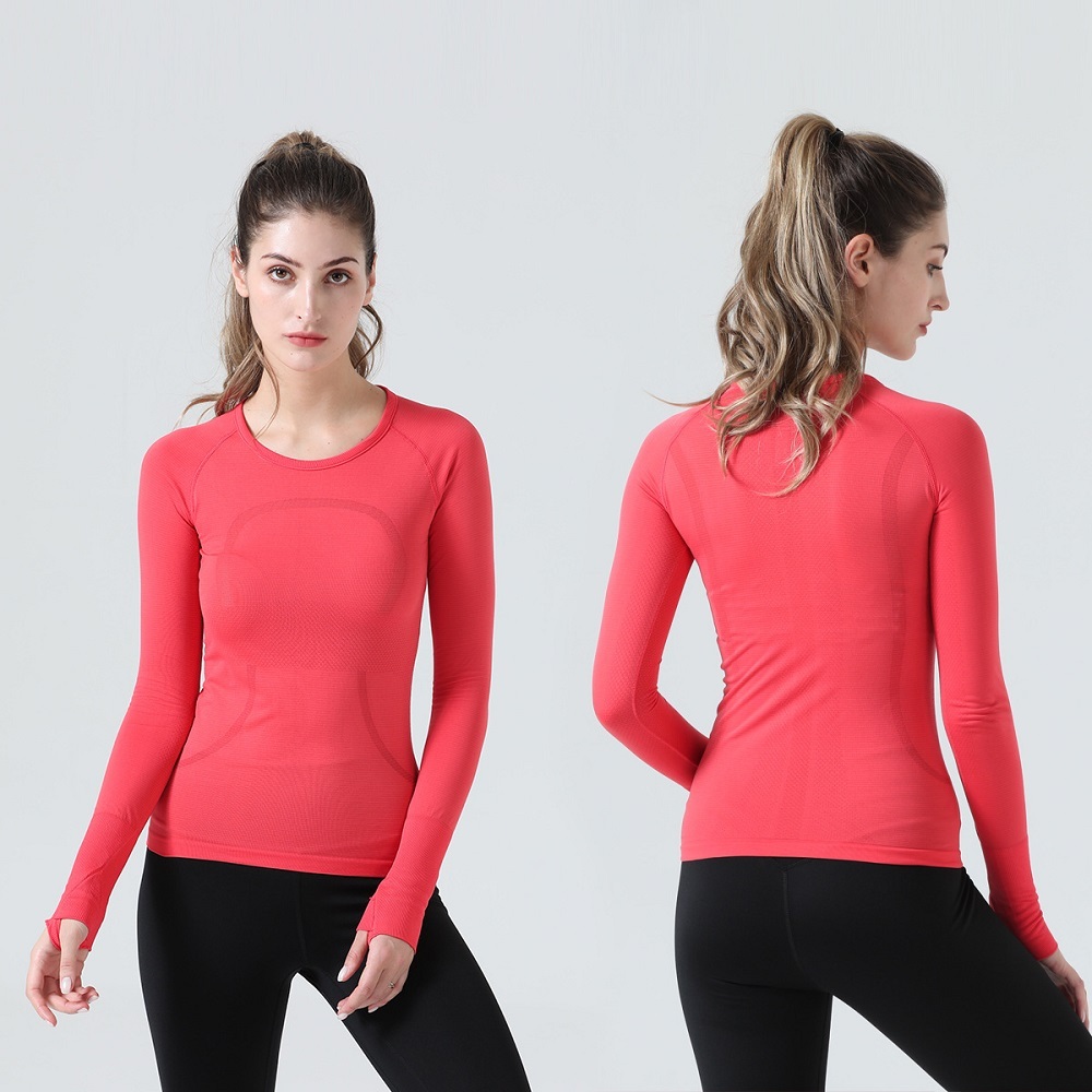 Womens Seamless Ribbed Workout Long Sleeve Shirts Quick Dry Gym Athletic Tops Breathable Running Shirt