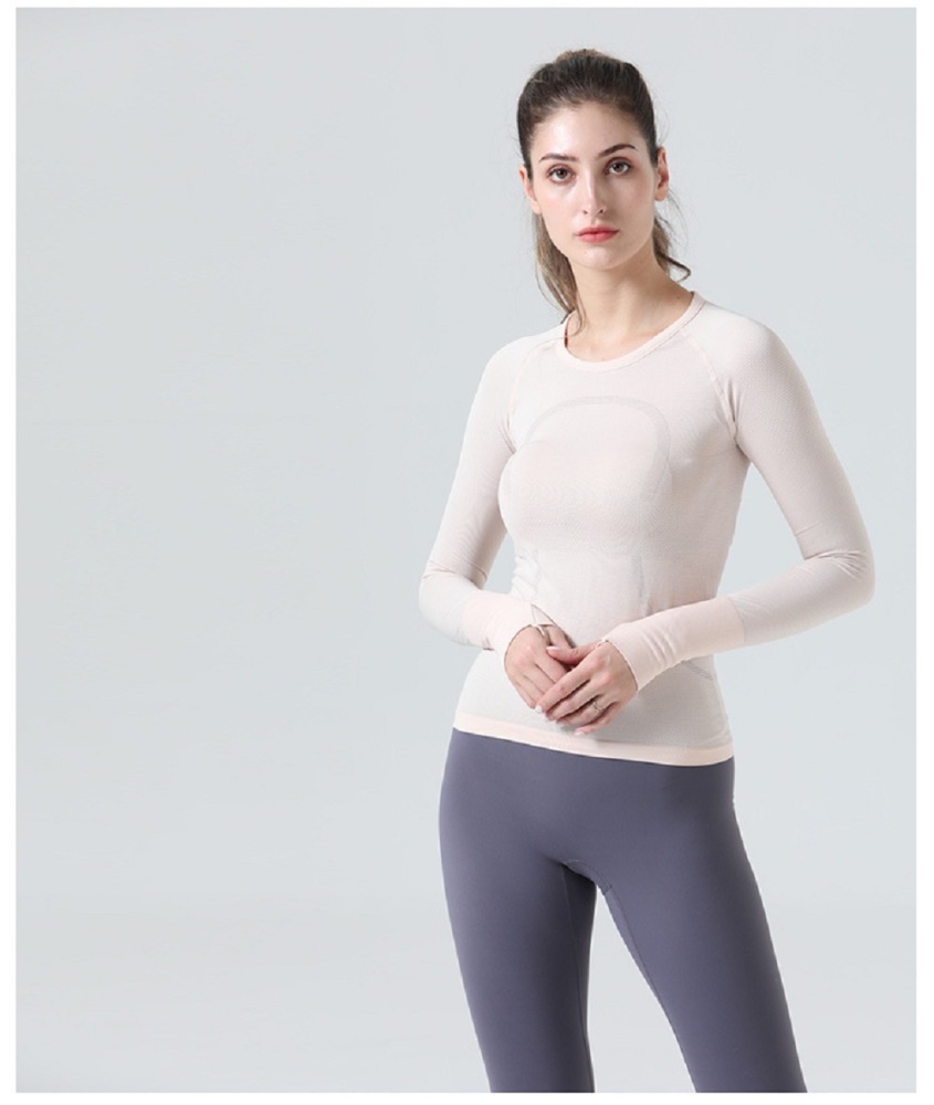 Womens Seamless Ribbed Workout Long Sleeve Shirts Quick Dry Gym Athletic Tops Breathable Running Shirt
