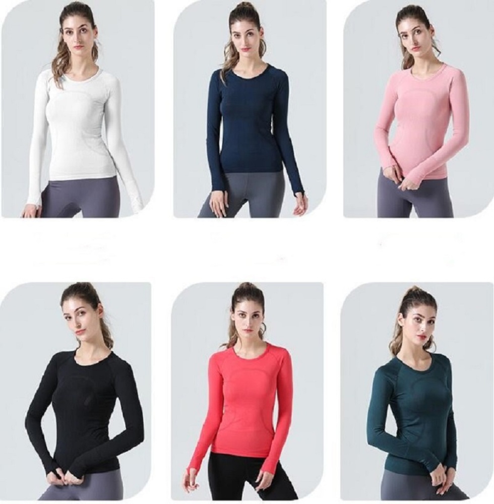Womens Seamless Ribbed Workout Long Sleeve Shirts Quick Dry Gym Athletic Tops Breathable Running Shirt