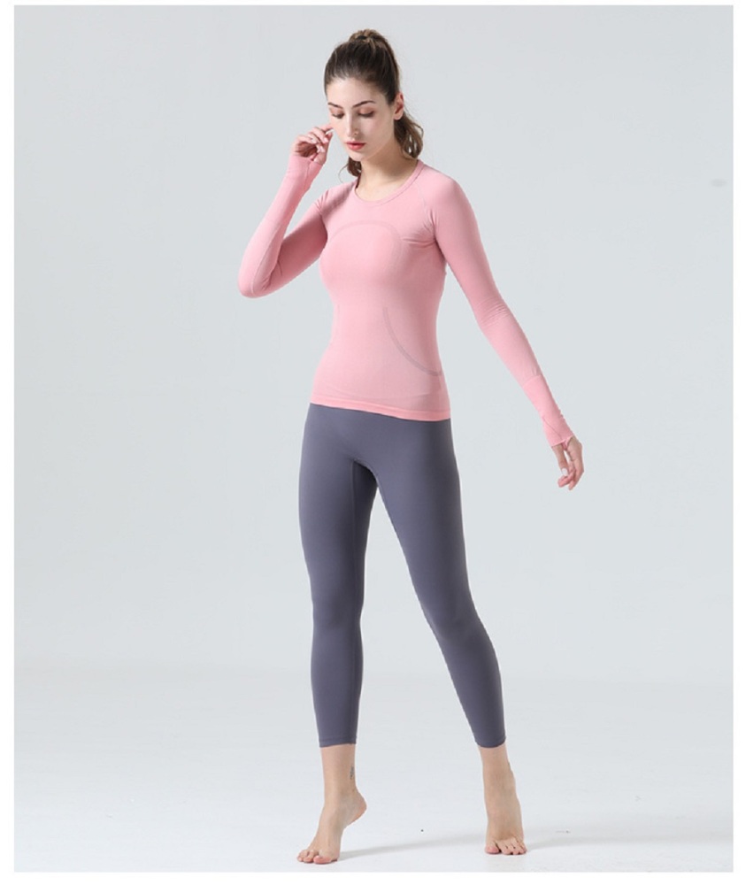 Womens Seamless Ribbed Workout Long Sleeve Shirts Quick Dry Gym Athletic Tops Breathable Running Shirt