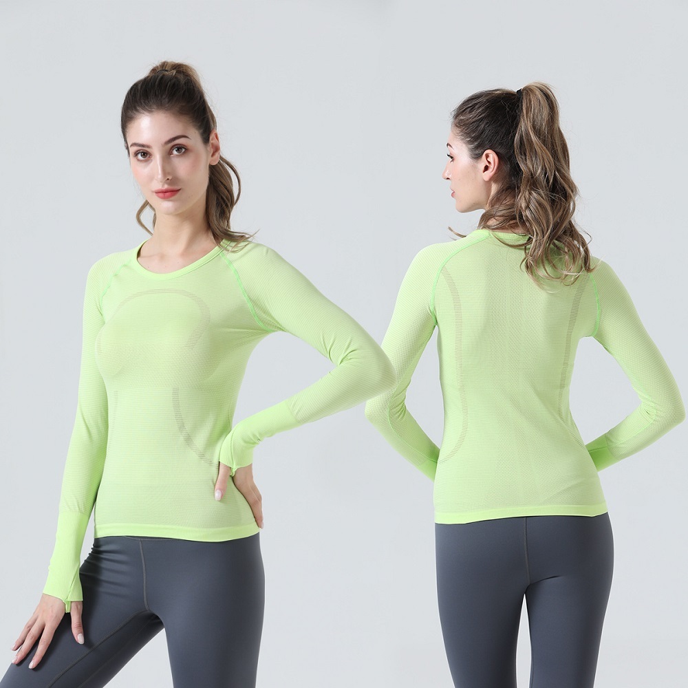 Womens Seamless Ribbed Workout Long Sleeve Shirts Quick Dry Gym Athletic Tops Breathable Running Shirt