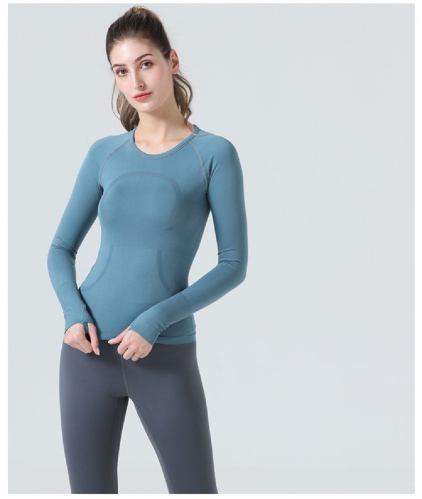 Womens Seamless Ribbed Workout Long Sleeve Shirts Quick Dry Gym Athletic Tops Breathable Running Shirt