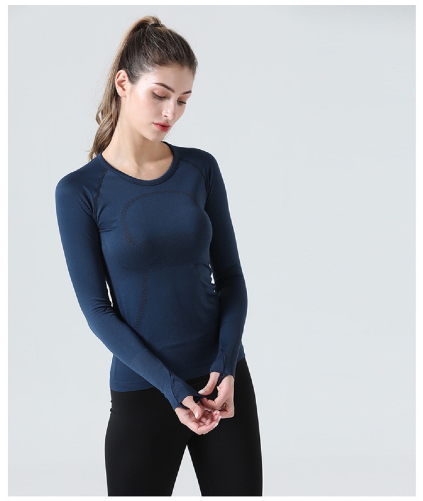 Womens Seamless Ribbed Workout Long Sleeve Shirts Quick Dry Gym Athletic Tops Breathable Running Shirt