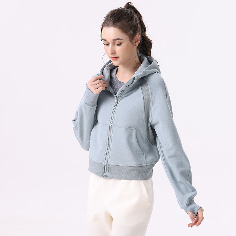 Women's Full Zipper Hoodies Fleece Lined Sweatshirt Jacket Long Sleeve Crop Tops Sweater Thumb Hole