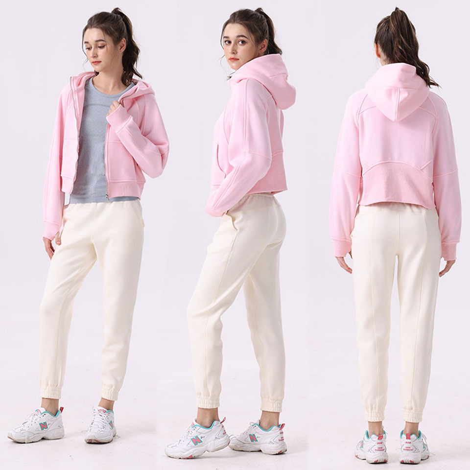 Women's Full Zipper Hoodies Fleece Lined Sweatshirt Jacket Long Sleeve Crop Tops Sweater Thumb Hole