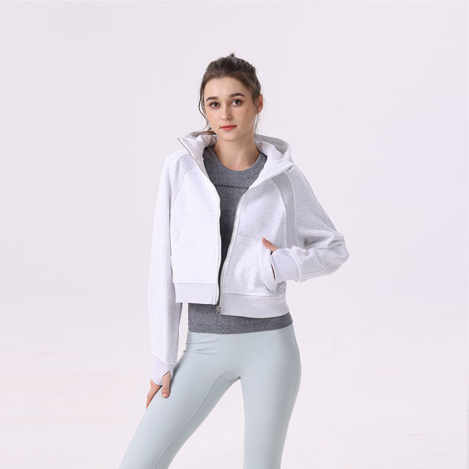 Women's Full Zipper Hoodies Fleece Lined Sweatshirt Jacket Long Sleeve Crop Tops Sweater Thumb Hole