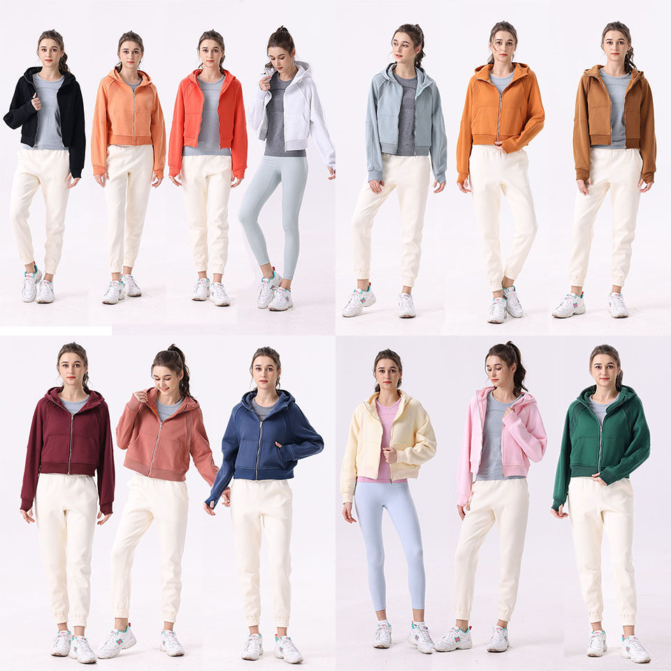 Women's Full Zipper Hoodies Fleece Lined Sweatshirt Jacket Long Sleeve Crop Tops Sweater Thumb Hole