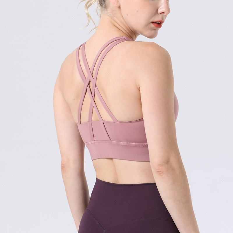 Strappy Sports Bras for Women - Cute Backless Medium Support Yoga Running Workout Bras with Removable Cups