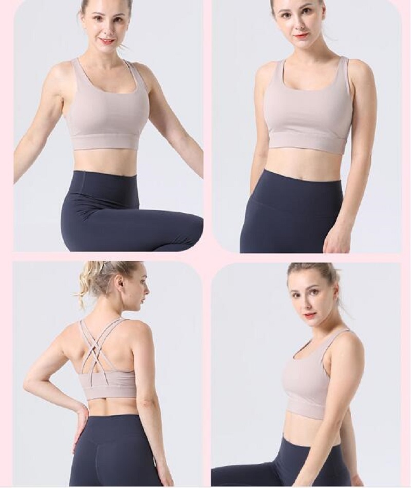 Strappy Sports Bras for Women - Cute Backless Medium Support Yoga Running Workout Bras with Removable Cups
