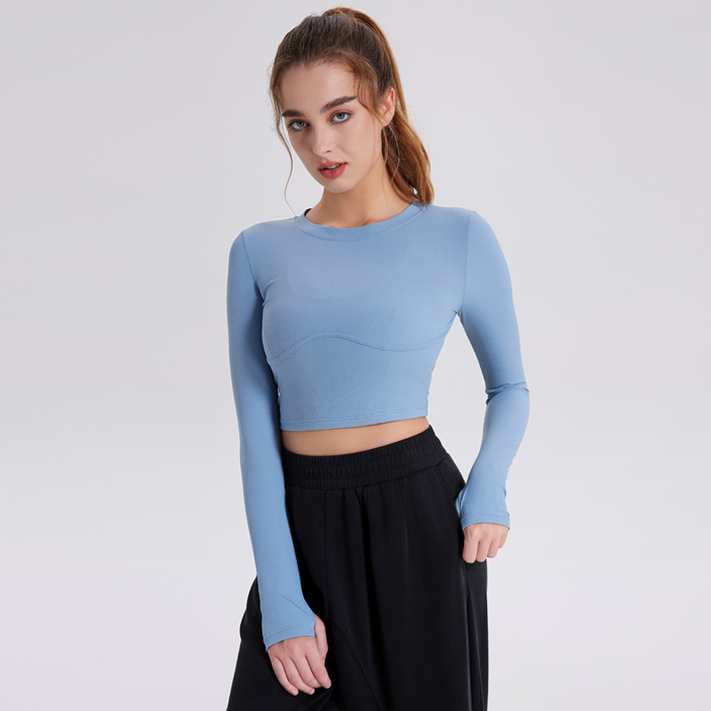 Women's Yoga long sleeves Solid Color Nude Sports Shaping Waist Tight Fitness Loose Jogging Sportswear Women's