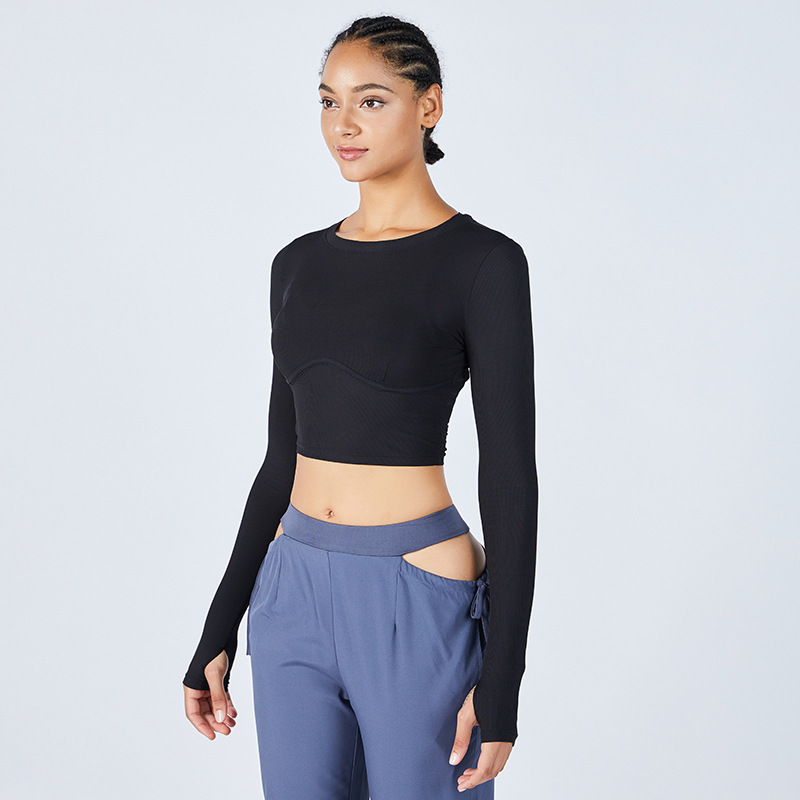 Women's Yoga long sleeves Solid Color Nude Sports Shaping Waist Tight Fitness Loose Jogging Sportswear Women's