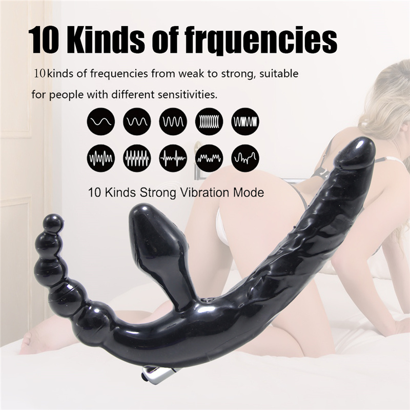 Strapless Strap-on Dildo Vibrator for Women Triple-heads Vibrating Clitoris G Spot Stimulator Sex Toys Adult Goods for Lesbian