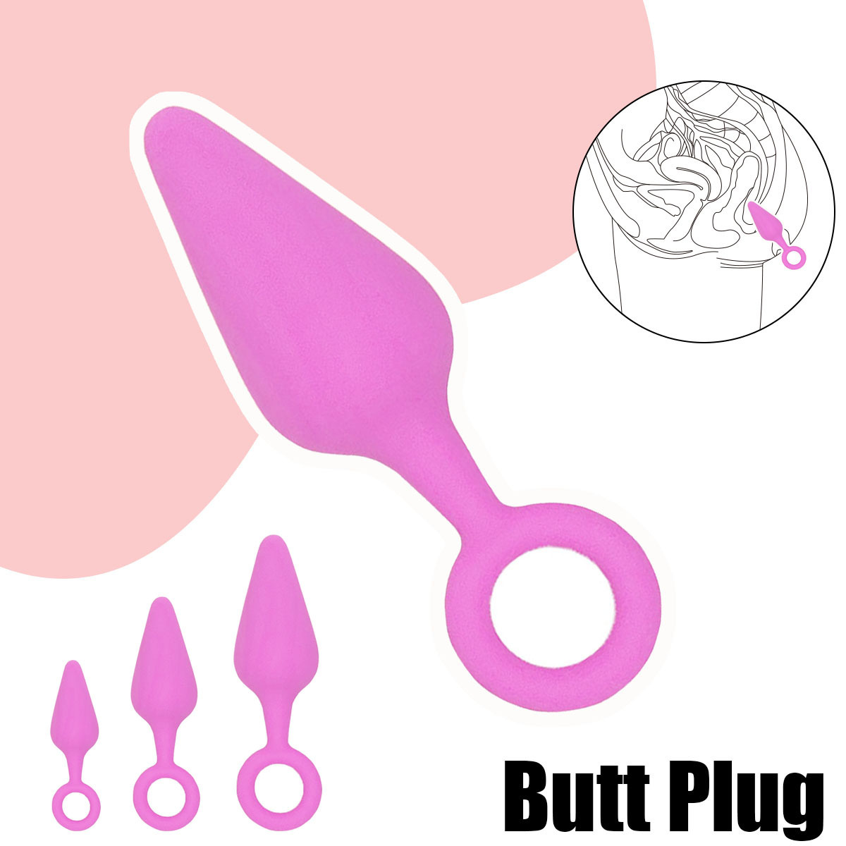 Silicone Anal Plug, 3PCS Butt Plugs Training Set Prostate Massage Anus Dilator Anal Ball, Adult Sex Toys & Games for Men Women (Purple)