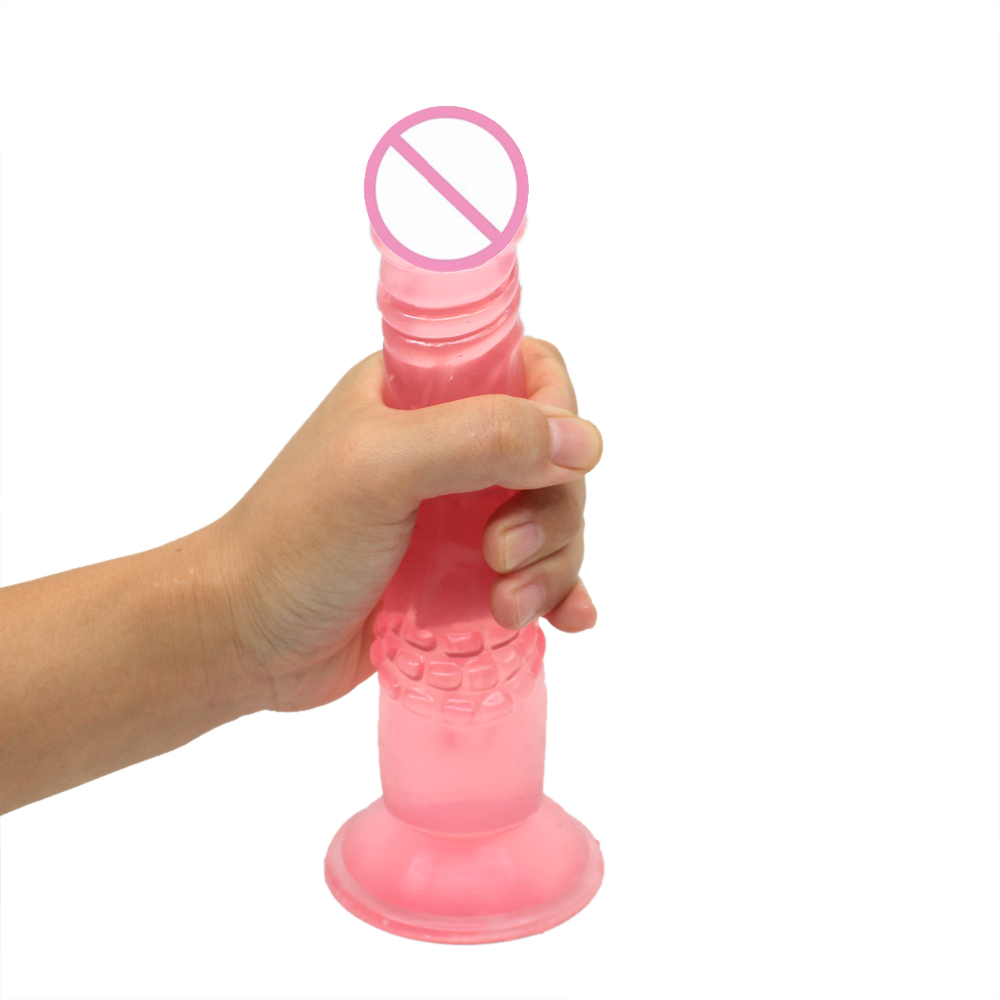 Pink Jelly Lifelike Realistic Dildo Silicone Adult Sex Toys for Women, 9 Inch Body-Safe Material Huge Dildo with Strong Suction Cup, Curved Shaft and Balls for G-spot, Vaginal and Anal Play