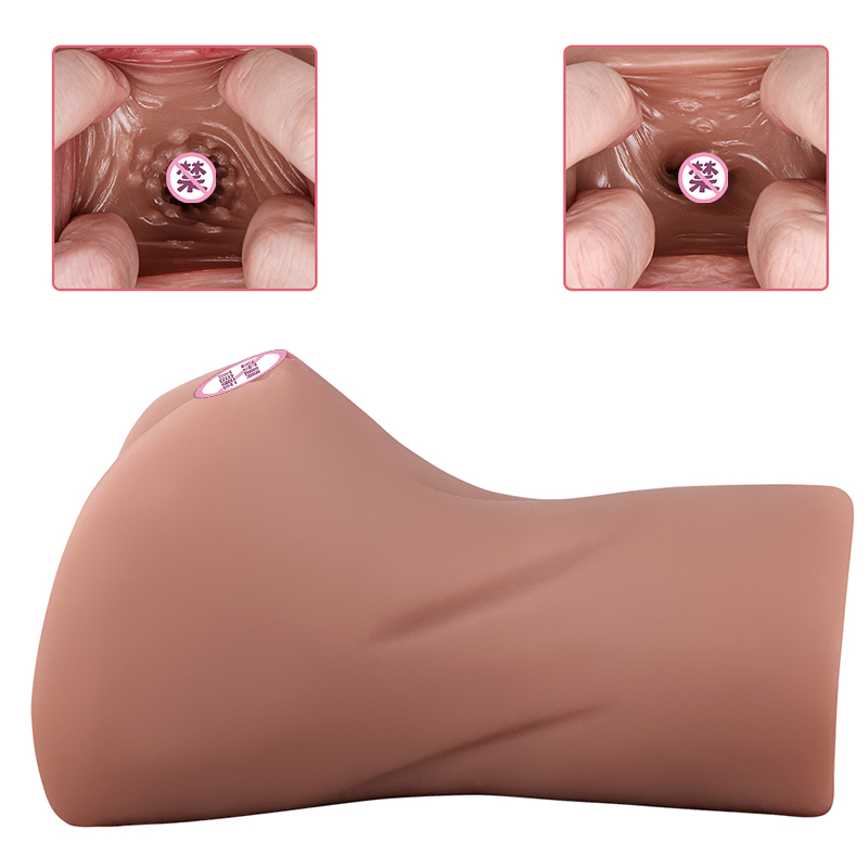 Strong suction two in one realistic male masturbator, single opening pocket Pussy toy with vagina and anus, portable adult male sex toy with desiccant and bag
