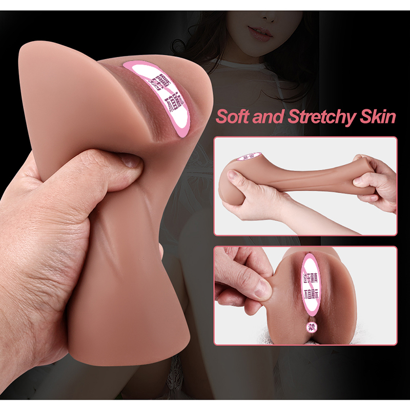 Strong suction two in one realistic male masturbator, single opening pocket Pussy toy with vagina and anus, portable adult male sex toy with desiccant and bag