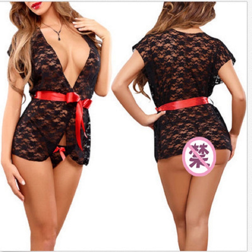 Sexy Lingerie Plus Size Net Stockings Bodysuit Romantic See Through Sexy V Neck Black Hollow Lace Underwear