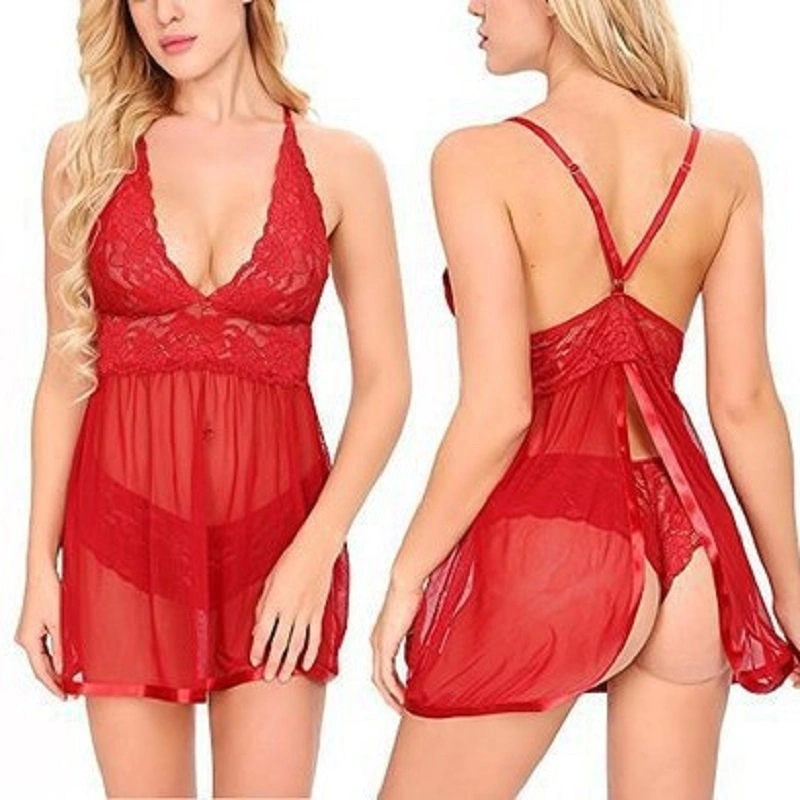 Sexy Exotic Nightgowns Halter Nighties Sheer Mesh Nightwear Chemise Negligees ladies Sexy Lingerie Set for Women Lace Babydoll