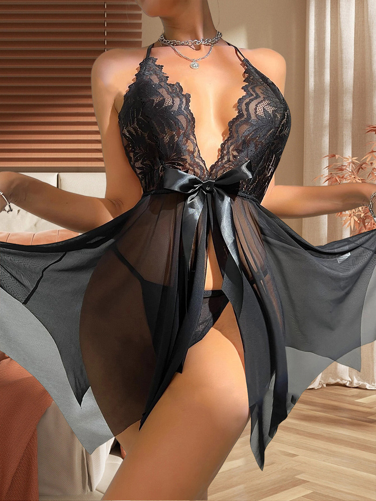 Women cosplay Maid uniform temptation cross transparent mesh Jumpsuit skirt Sexy lingerie underwear clothes