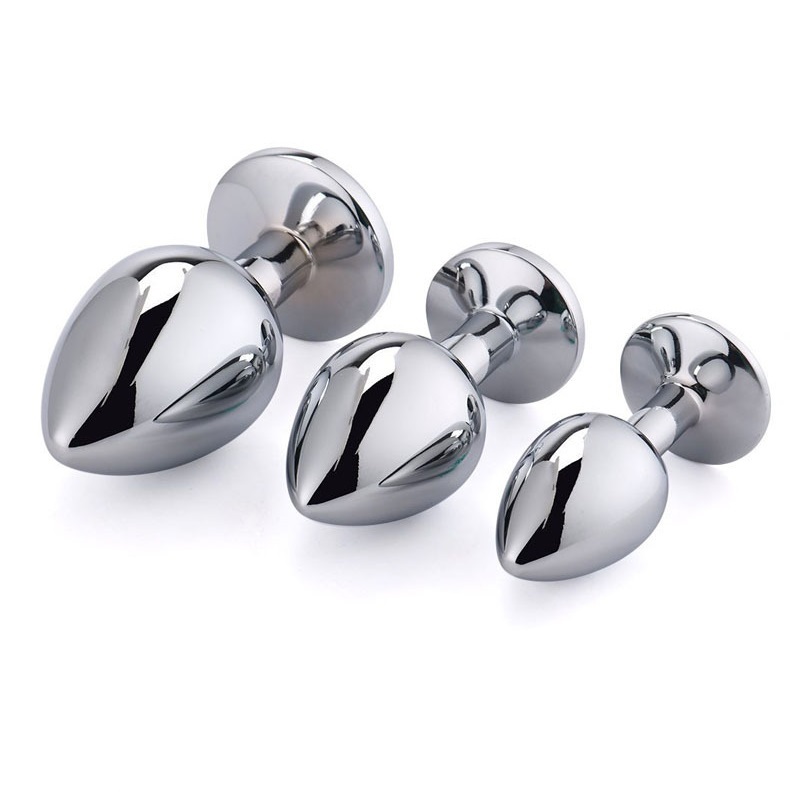 Akstore 3 Pcs Luxury Jewelry Design Fetish Stainless Steel Anal Butt Plug Fantasy Sex Restraints Bondage SM Large+Medium+Small Anal Stimulation toy for Unisex Masturbation with Penis Condom