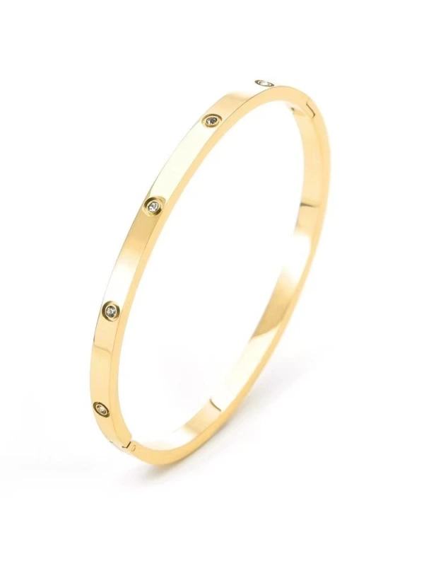 Christmas Gift MVCOLEDY Jewelry Gold /White Gold Plated Bangle Bracelet Heart Stone Stainless Steel with Crystal Bangle Bracelets for Women Jewelry Size 6.7 Inches