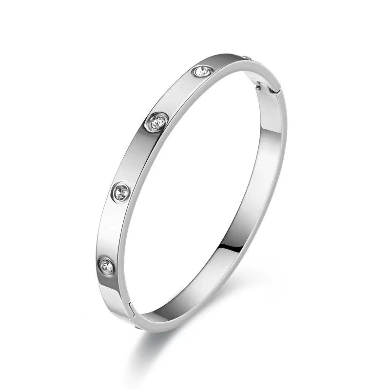 Christmas Gift MVCOLEDY Jewelry Gold /White Gold Plated Bangle Bracelet Heart Stone Stainless Steel with Crystal Bangle Bracelets for Women Jewelry Size 6.7 Inches