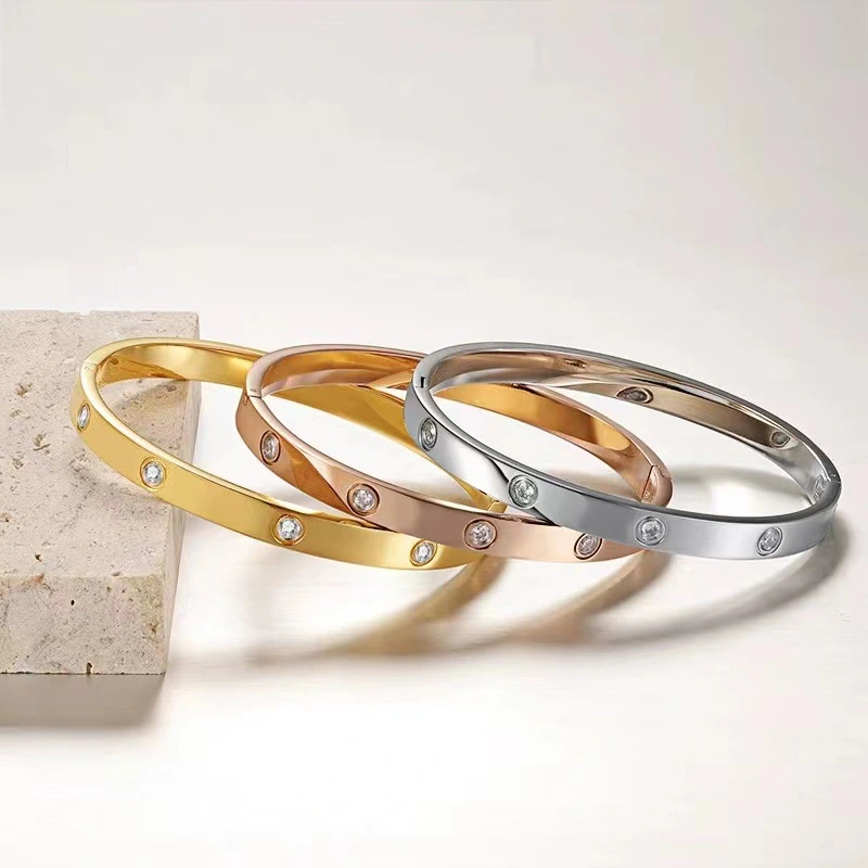 Christmas Gift MVCOLEDY Jewelry Gold /White Gold Plated Bangle Bracelet Heart Stone Stainless Steel with Crystal Bangle Bracelets for Women Jewelry Size 6.7 Inches