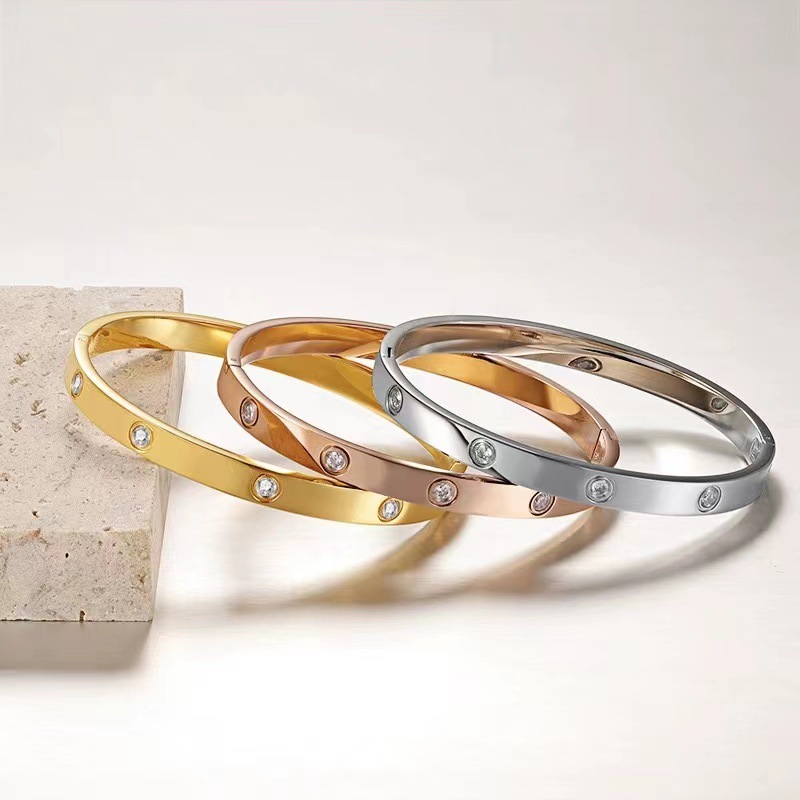 Christmas Gift MVCOLEDY Jewelry Gold /White Gold Plated Bangle Bracelet Heart Stone Stainless Steel with Crystal Bangle Bracelets for Women Jewelry Size 6.7 Inches