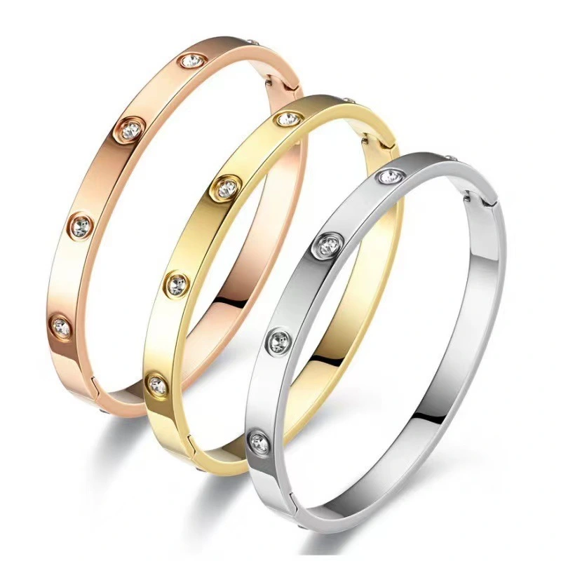 Christmas Gift MVCOLEDY Jewelry Gold /White Gold Plated Bangle Bracelet Heart Stone Stainless Steel with Crystal Bangle Bracelets for Women Jewelry Size 6.7 Inches