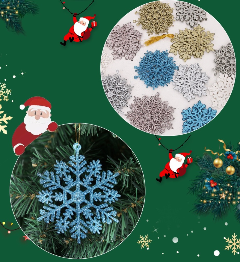 36pcs Snowflakes-Christmas Tree Decorations Snowflake Ornaments for Tree Plastic Glitter White Snow Flakes Ornaments Christmas Indoor Winter Wonderland Decor
