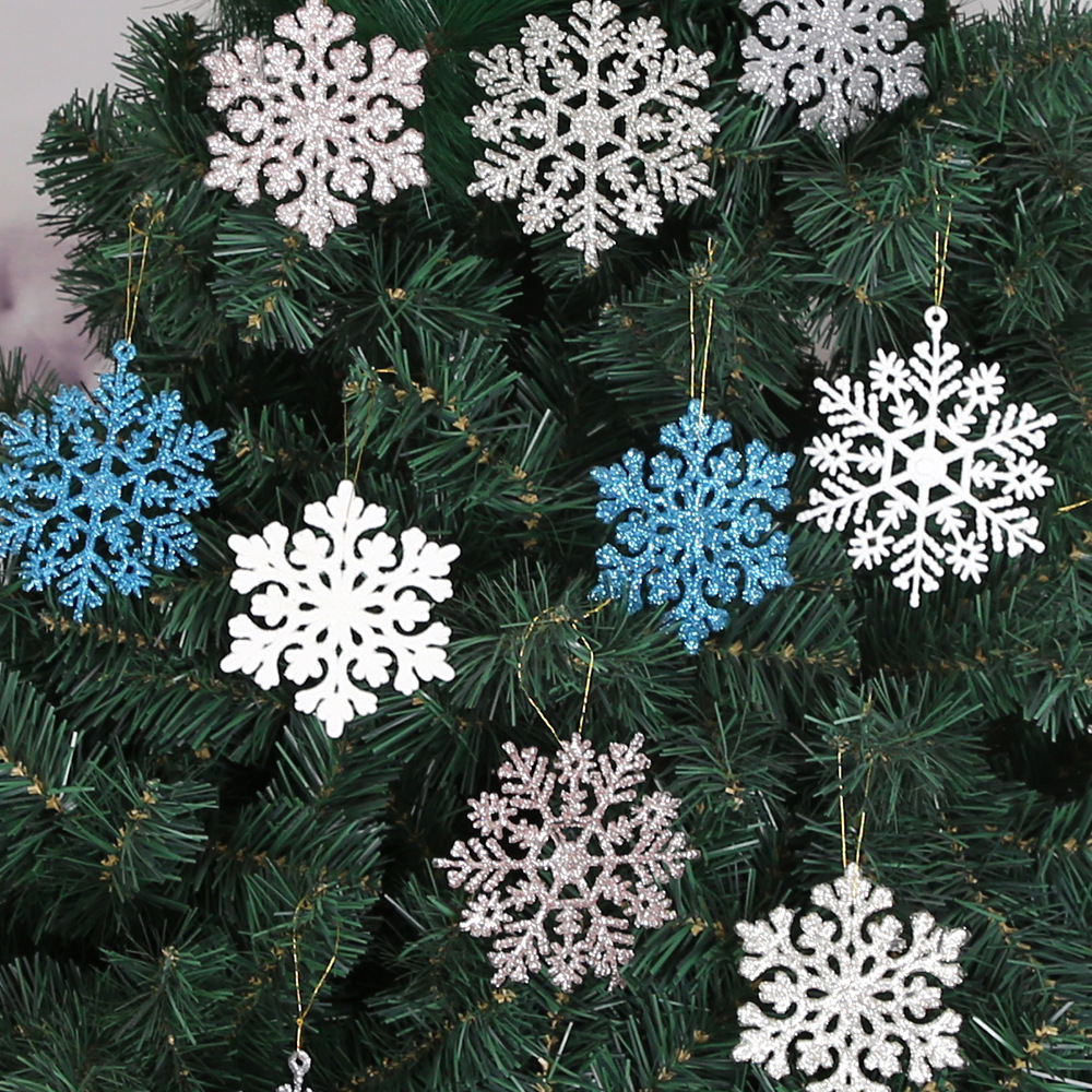 36pcs Snowflakes-Christmas Tree Decorations Snowflake Ornaments for Tree Plastic Glitter White Snow Flakes Ornaments Christmas Indoor Winter Wonderland Decor