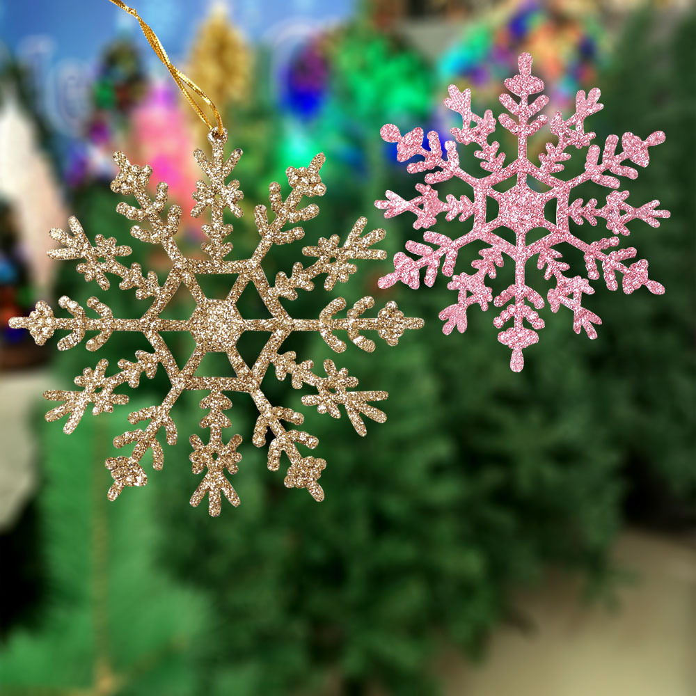 15pcs Christmas Gold Snowflake Ornaments Plastic Glitter Snow Flakes Ornaments for Winter Christmas Tree Decorations Size Varies Craft Snowflakes