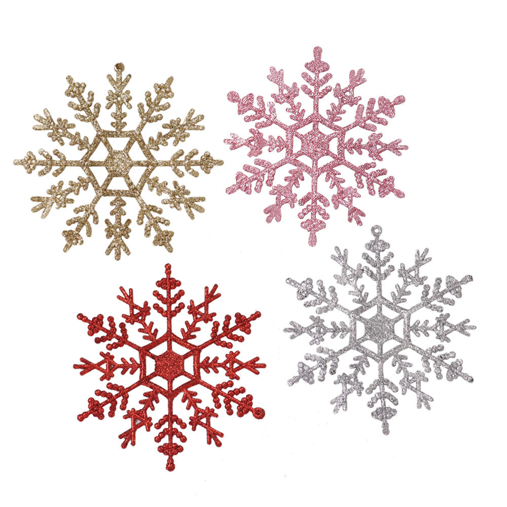 15pcs Christmas Gold Snowflake Ornaments Plastic Glitter Snow Flakes Ornaments for Winter Christmas Tree Decorations Size Varies Craft Snowflakes