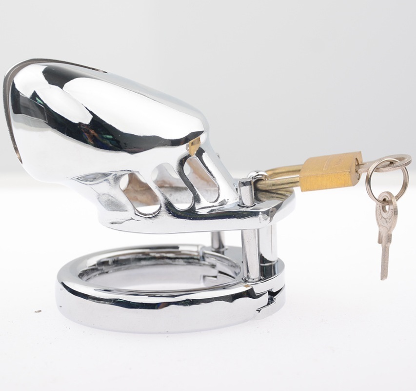 Male Chastity Cage Large Chastity Device Stainless Steel Metal Cock Cage Sex Toys for Men with Invisible Button Lock Male Penis Cage for Couples and Adults