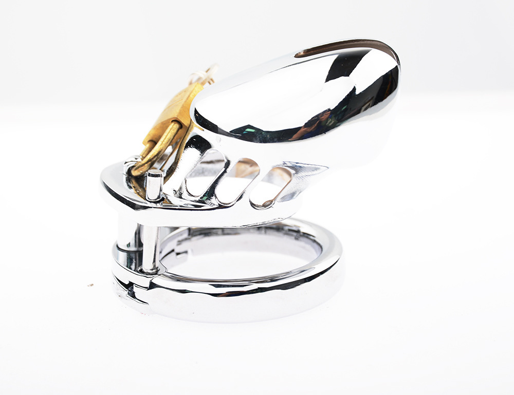 Male Chastity Cage Large Chastity Device Stainless Steel Metal Cock Cage Sex Toys for Men with Invisible Button Lock Male Penis Cage for Couples and Adults