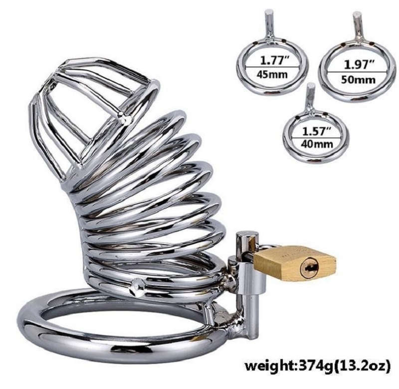 Metal Penis Annulus Cage Padlock - Davidsource Chrome Plated Stainless Steel Chastity Device Cock Cage for Men Fits Most of Size Adult Male Sex Toy (1.5" Base Ring, Silver)