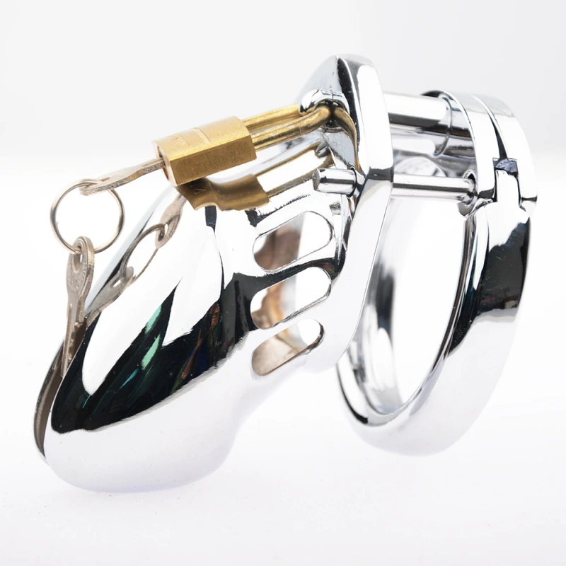 Male Chastity Cage Large Chastity Device Stainless Steel Metal Cock Cage Sex Toys for Men with Invisible Button Lock Male Penis Cage for Couples and Adults