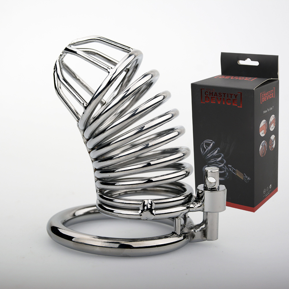 Metal Penis Annulus Cage Padlock - Davidsource Chrome Plated Stainless Steel Chastity Device Cock Cage for Men Fits Most of Size Adult Male Sex Toy (1.5" Base Ring, Silver)