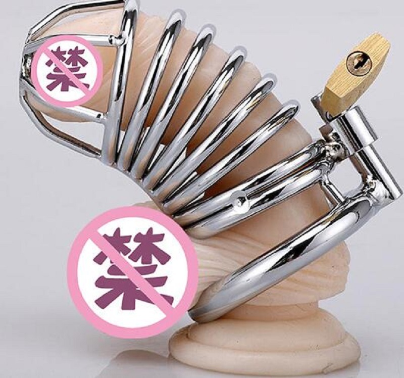 Metal Penis Annulus Cage Padlock - Davidsource Chrome Plated Stainless Steel Chastity Device Cock Cage for Men Fits Most of Size Adult Male Sex Toy (1.5" Base Ring, Silver)