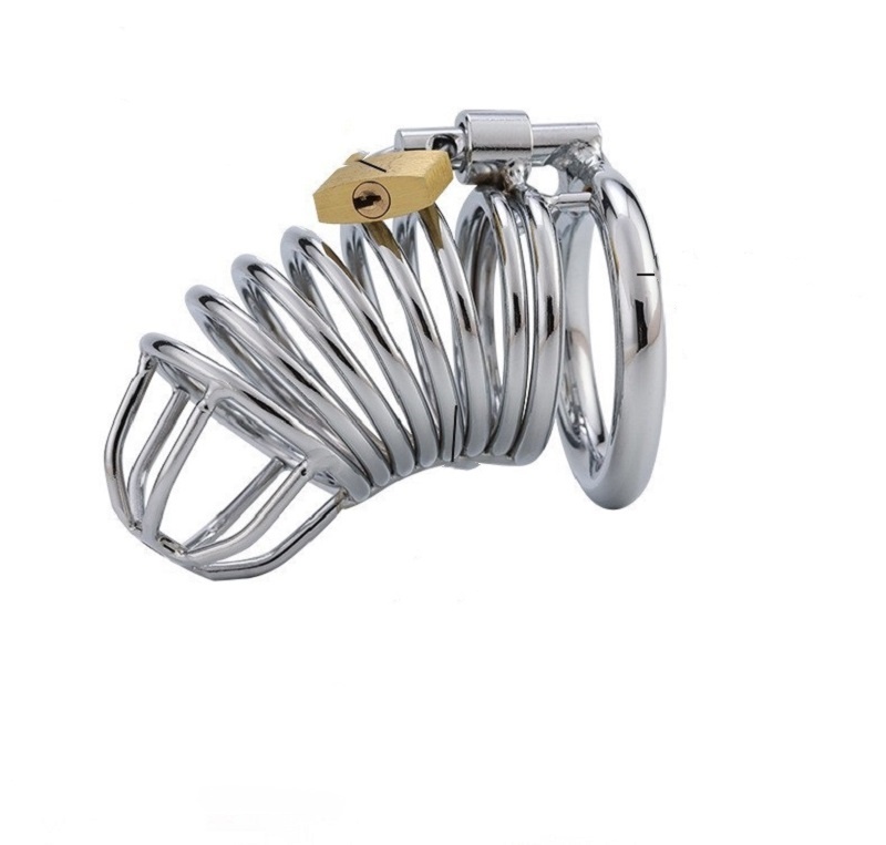 Metal Penis Annulus Cage Padlock - Davidsource Chrome Plated Stainless Steel Chastity Device Cock Cage for Men Fits Most of Size Adult Male Sex Toy (1.5" Base Ring, Silver)