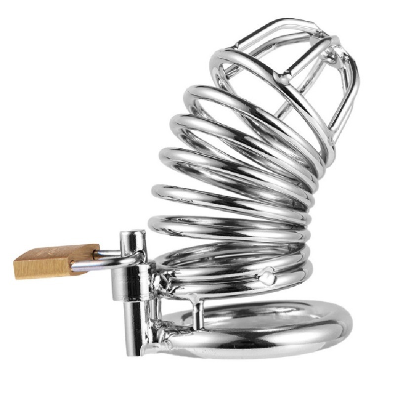 Metal Penis Annulus Cage Padlock - Davidsource Chrome Plated Stainless Steel Chastity Device Cock Cage for Men Fits Most of Size Adult Male Sex Toy (1.5" Base Ring, Silver)