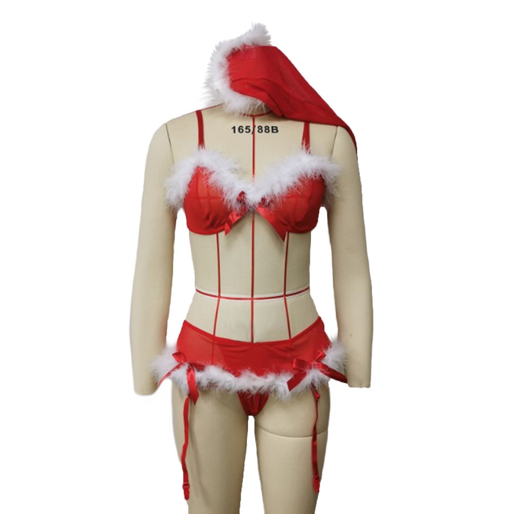 Christmas Lingerie for Women Costume Sexy Santa Christmas Set with Hat 3 pcs