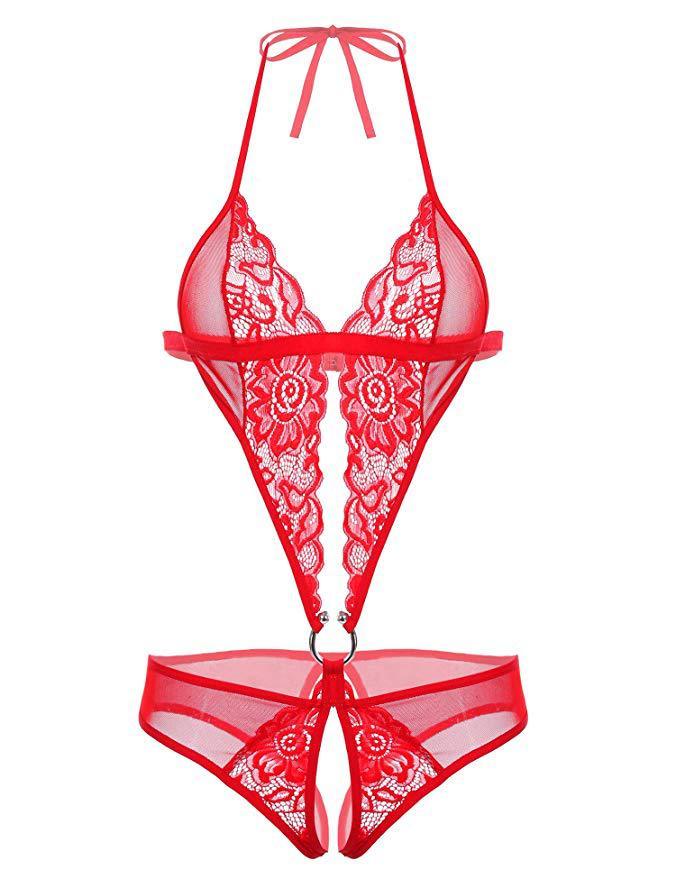 Women One Piece Lingerie Deep V Lace Bodysuit Babydoll Teddy Underwear  ﻿