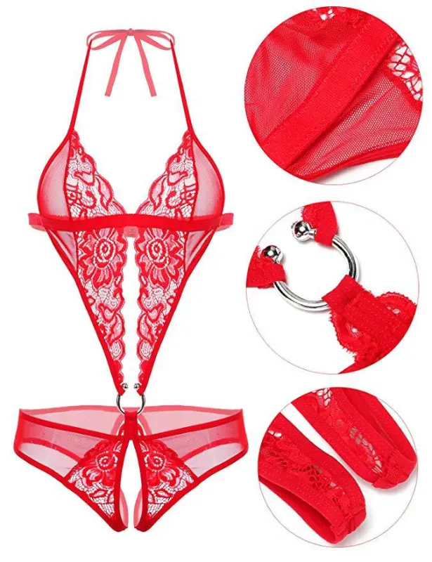 Women One Piece Lingerie Deep V Lace Bodysuit Babydoll Teddy Underwear  ﻿