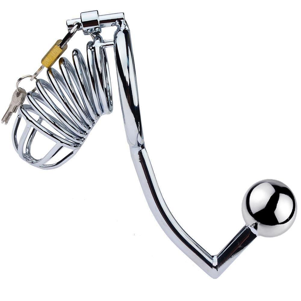 Metal Penis Annulus Cage Padlock - Davidsource Chrome Plated Stainless Steel Chastity Device Cock Cage for Men Fits Most of Size Adult Male Sex Toy (1.5" Base Ring, Silver)
