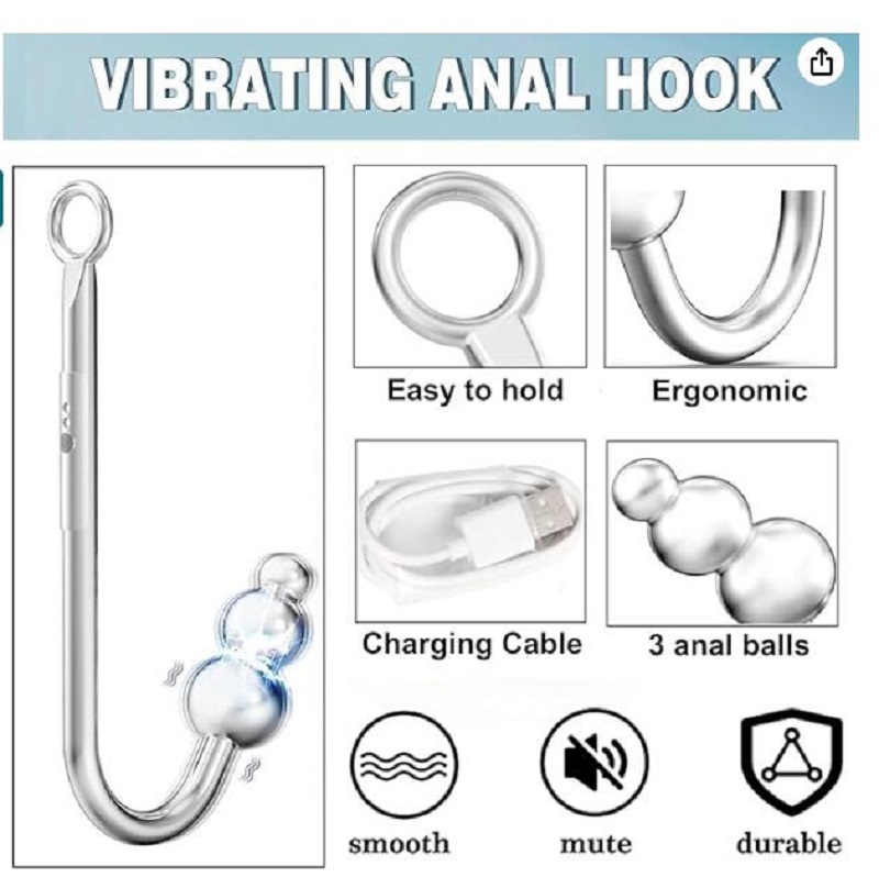 Vibrating Anal Hook Anal Plug, 3 Balls Anal Vibrator Anal Trainer Butt Plug with 9 Vibration Modes, Metal Anal Dilator Vagina Hook G Spot Stimulator SM Sex Toys for Beginners Gay Women Couples