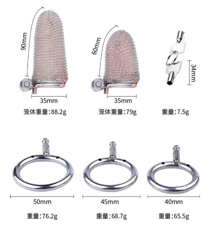 Chastity Cage - Male Chastity Device with Invisible Lock Set, 3 Sizes Rings (1.57", 1.77", 1.97"), Cock Cage Metal Mesh Chain,Large Stainless Steel Penis Bondage Restraints BDSM Sex Toy for Men