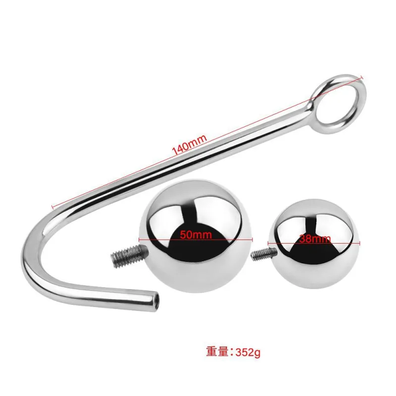 Anal Hook, Solid Single Ball Rope Hook with 2 Replaceable Balls and Ring, Bondage Fetish Toy for Unisex Adult (0.77 pounds)